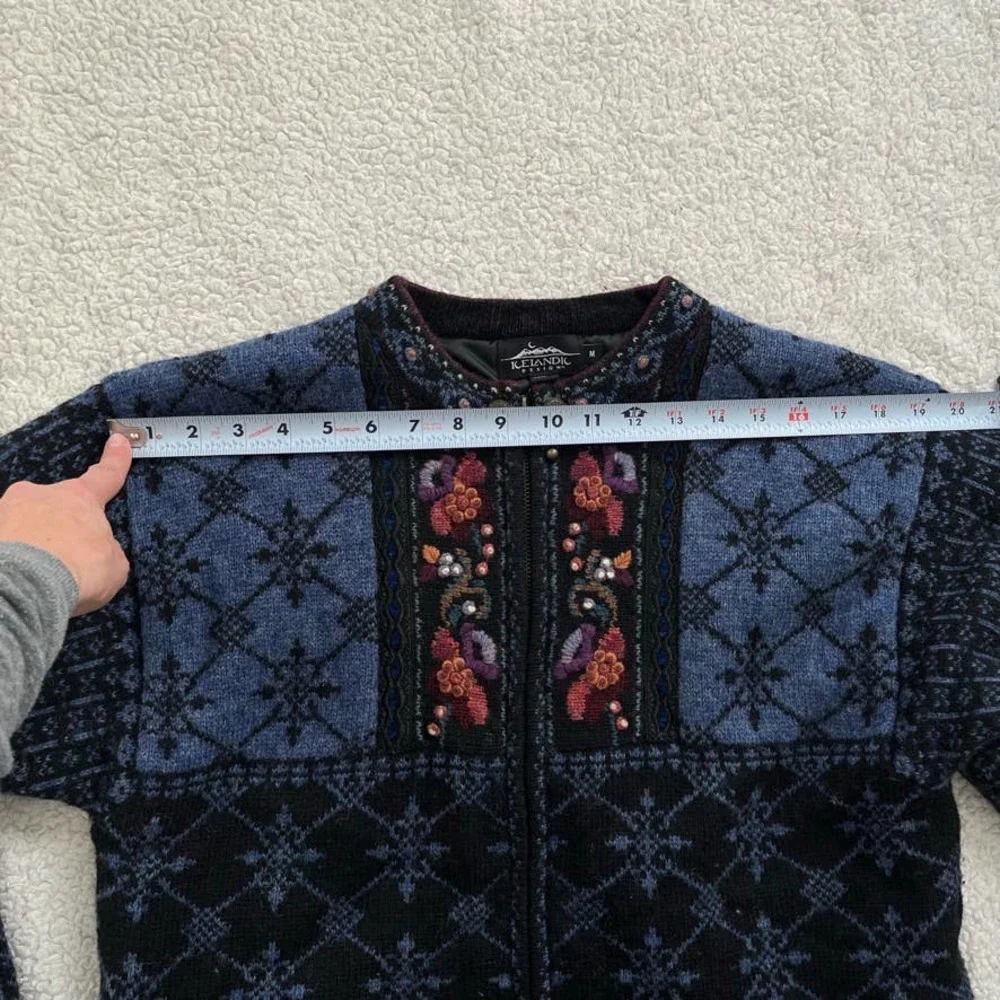 Vintage Icelandic Design Nordic Knit Jacket Heavy Cardigan Women Size Medium